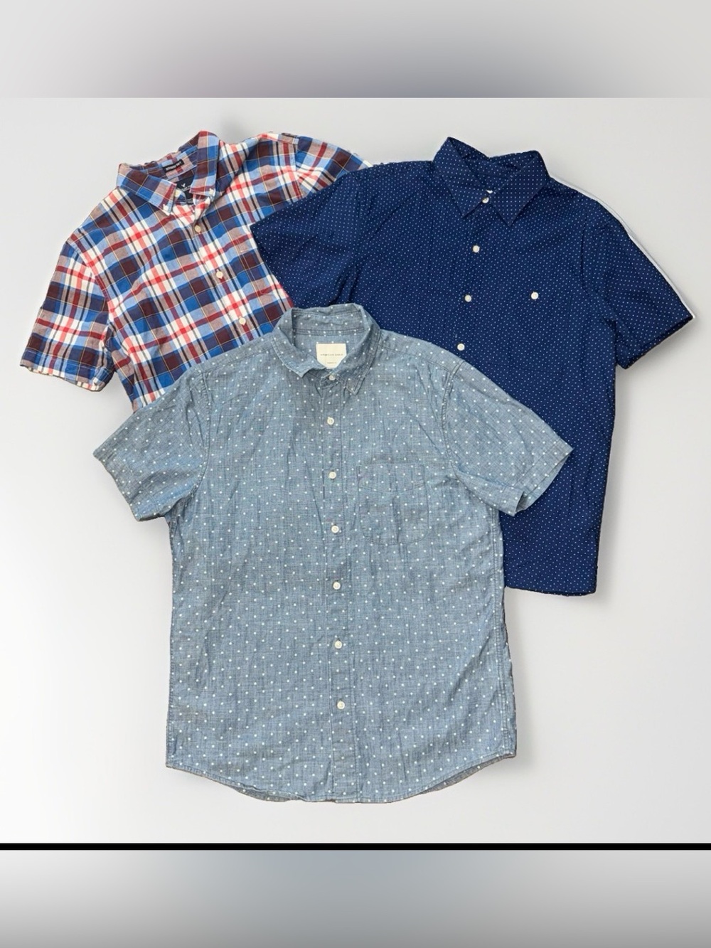Lot of 3 American Eagle AE Mens Medium Cotton Button-Down Casual Shirts